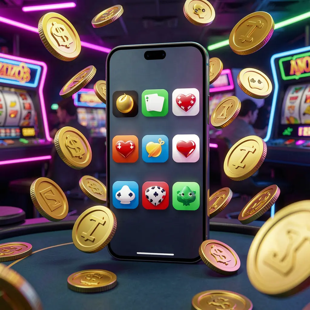 AR188 Android casino app concept displayed on a modern phone with app icons, surrounded by golden coins and slot symbols floating in a neon casino atmosphere, realistic 3D render AR188 Android casino app concept displayed on a modern phone with app icons, surrounded by golden coins and slot symbols floating in a neon casino atmosphere, realistic 3D render