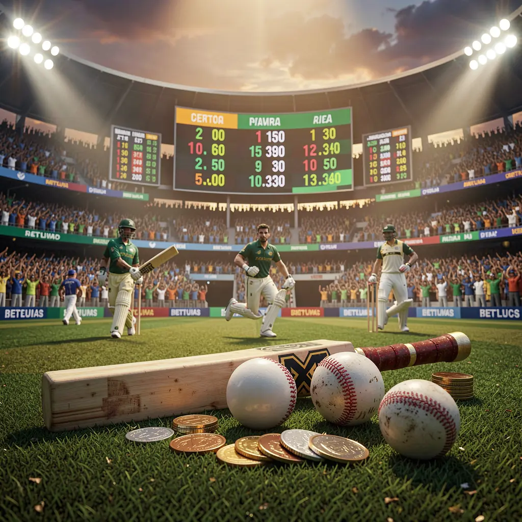 AR188 premium cricket betting scene showing a cricket stadium filled with crowd, bat and ball in the foreground, digital odds graphics and coins illuminated by dramatic lighting in a high detail 3D render AR188 premium cricket betting scene showing a cricket stadium filled with crowd, bat and ball in the foreground, digital odds graphics and coins illuminated by dramatic lighting in a high detail 3D render