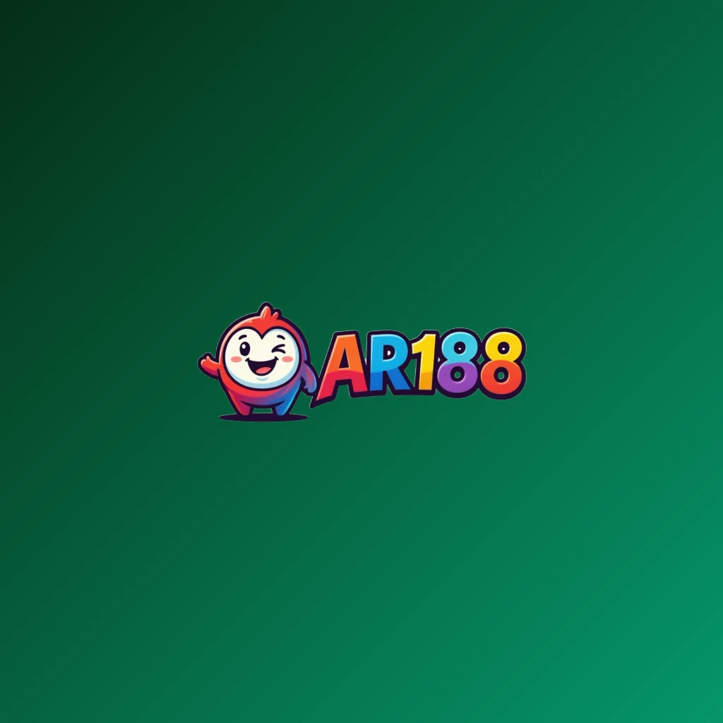 AR188 mascot-style logo featuring a friendly character icon with bold, colorful gaming brand lettering on a transparent background, designed as a wide horizontal rectangular wordmark for a website header